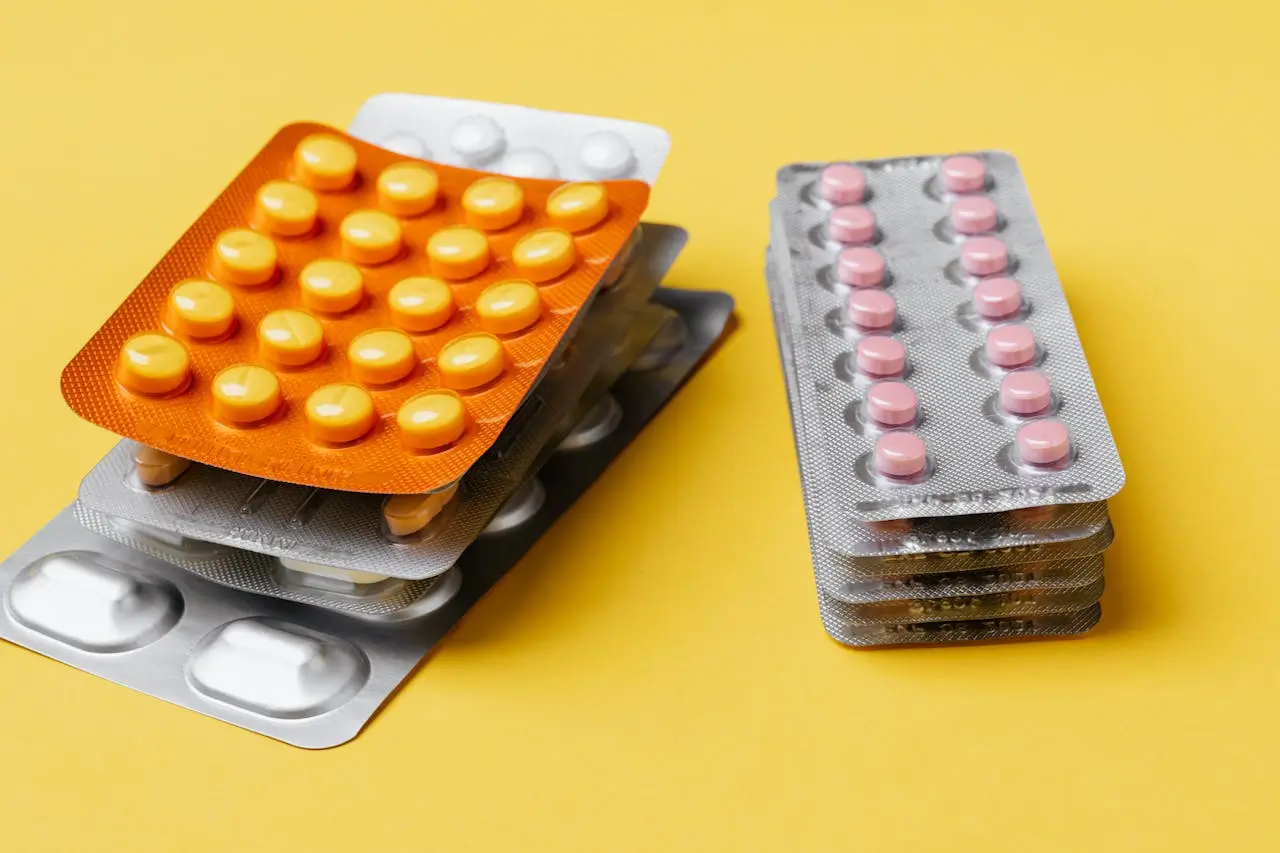 Stack of medicinal drugs on blister packs