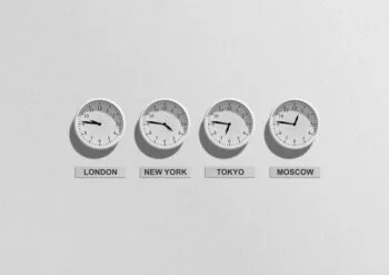 International Business Market Entry Strategy: Land, Localize, Scale Image of clocks for different time zones