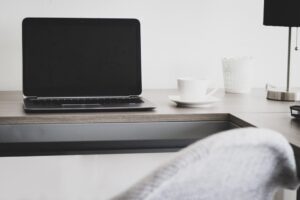 Laptop on a desk for working from home