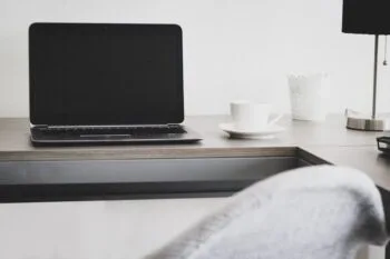 Laptop on a desk for working from home