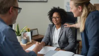 Management consultants meeting with company leaders to review strategy and operations