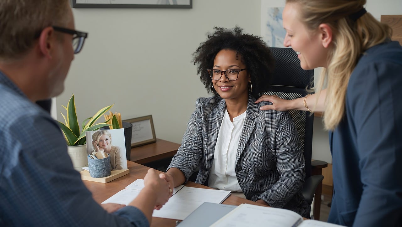 Management consultants meeting with company leaders to review strategy and operations