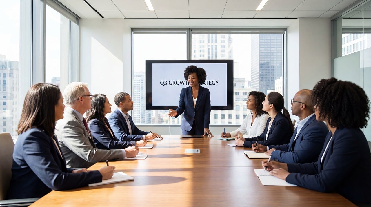Several people in an office having a meeting